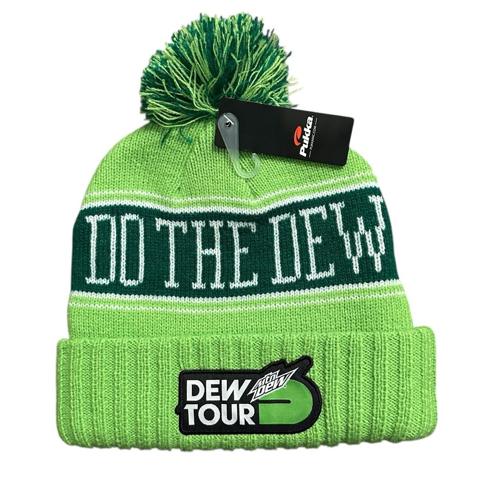 New Dew Tour Mtn Mountain Dew Beanie Hat Pukka Do The Dew Green Pom‎ Pom